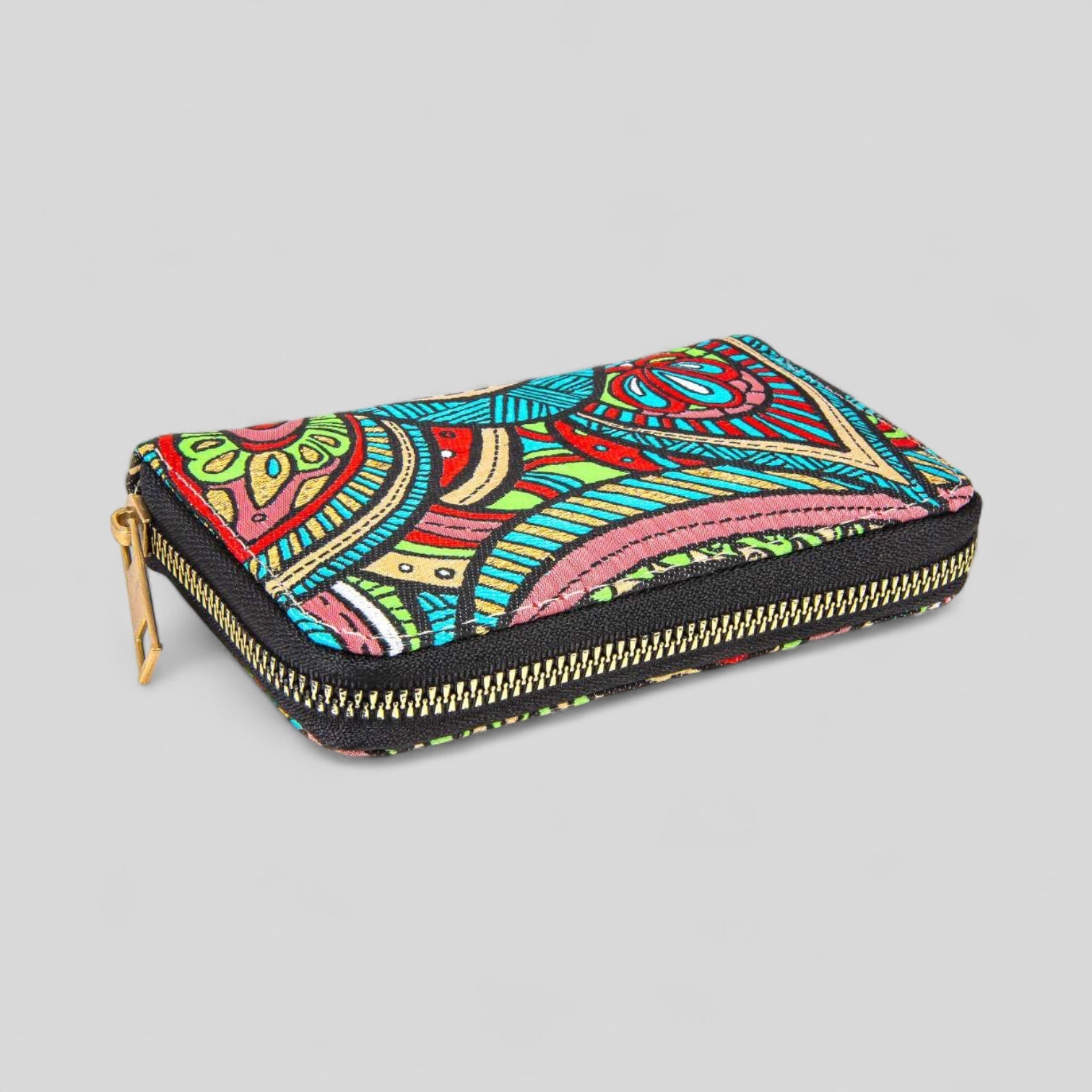 Vibrant Multicolor Floral Patterned Woven Zipper Wallet