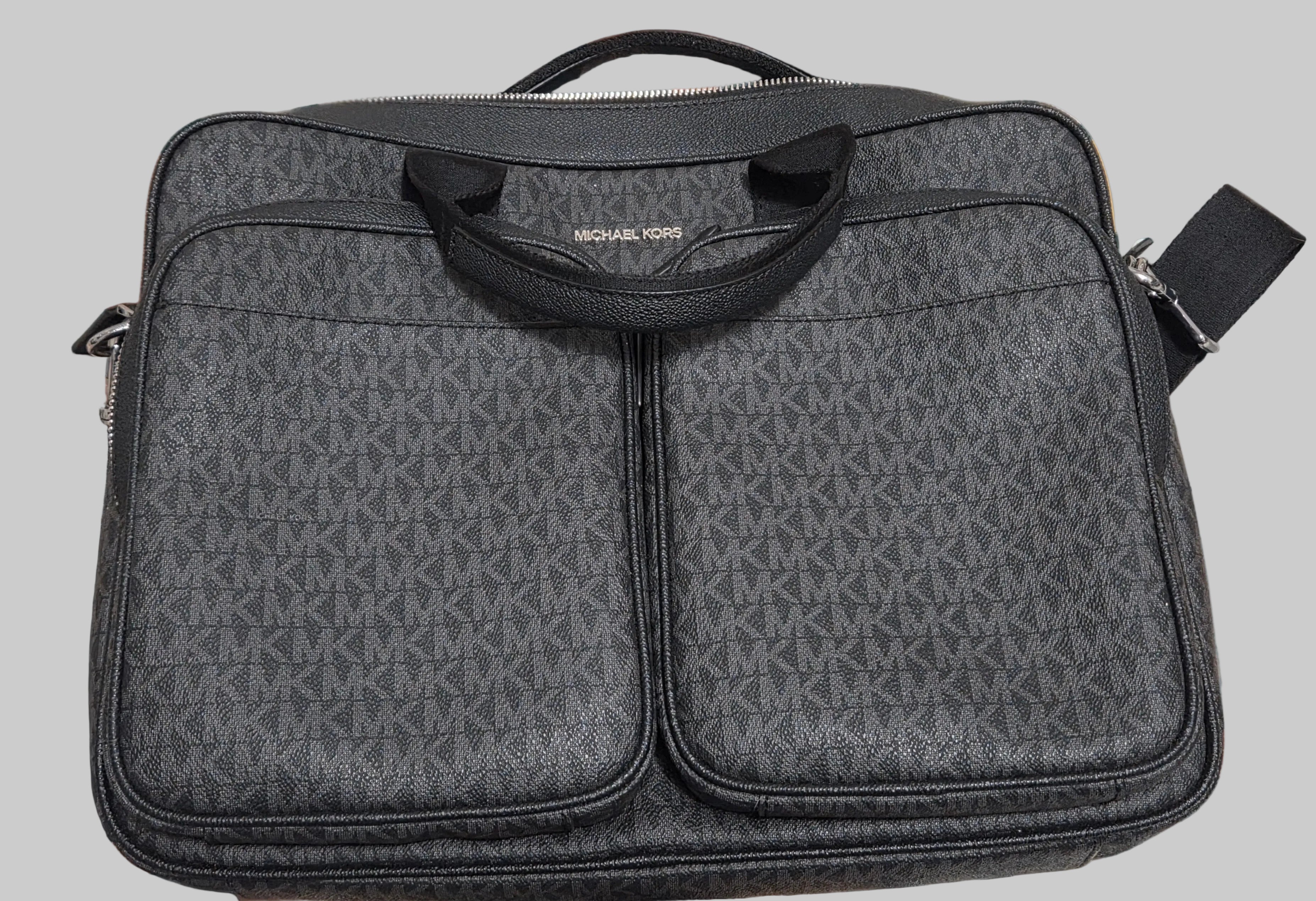 Michael Kors Men's Cooper Utility Briefcase Black Signature Logo Laptop Bag.